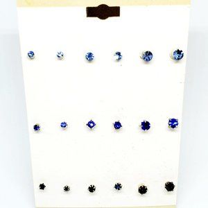 NOC CC Hughes Nine (9) Pair Blue Crystal Accent Stud Pierced Earrings